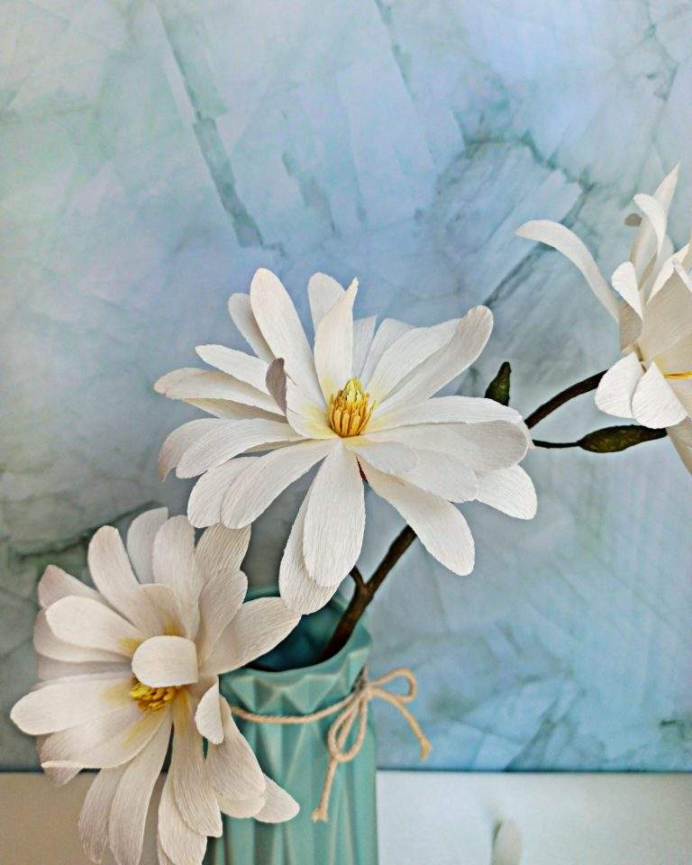 magnolia blanca estrellada de papel realista, flores para siempre, flores de papel crepe