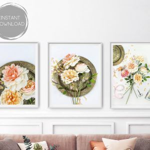 Set de 3 ilustraciones florales, set de cuadros con flores, láminas decorativas flores, láminas decorativas plantas, set de laminas salon