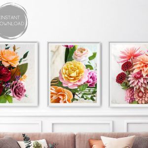 Set de 3 ilustraciones florales, set de cuadros con flores, láminas decorativas flores, láminas decorativas plantas, set de laminas salon