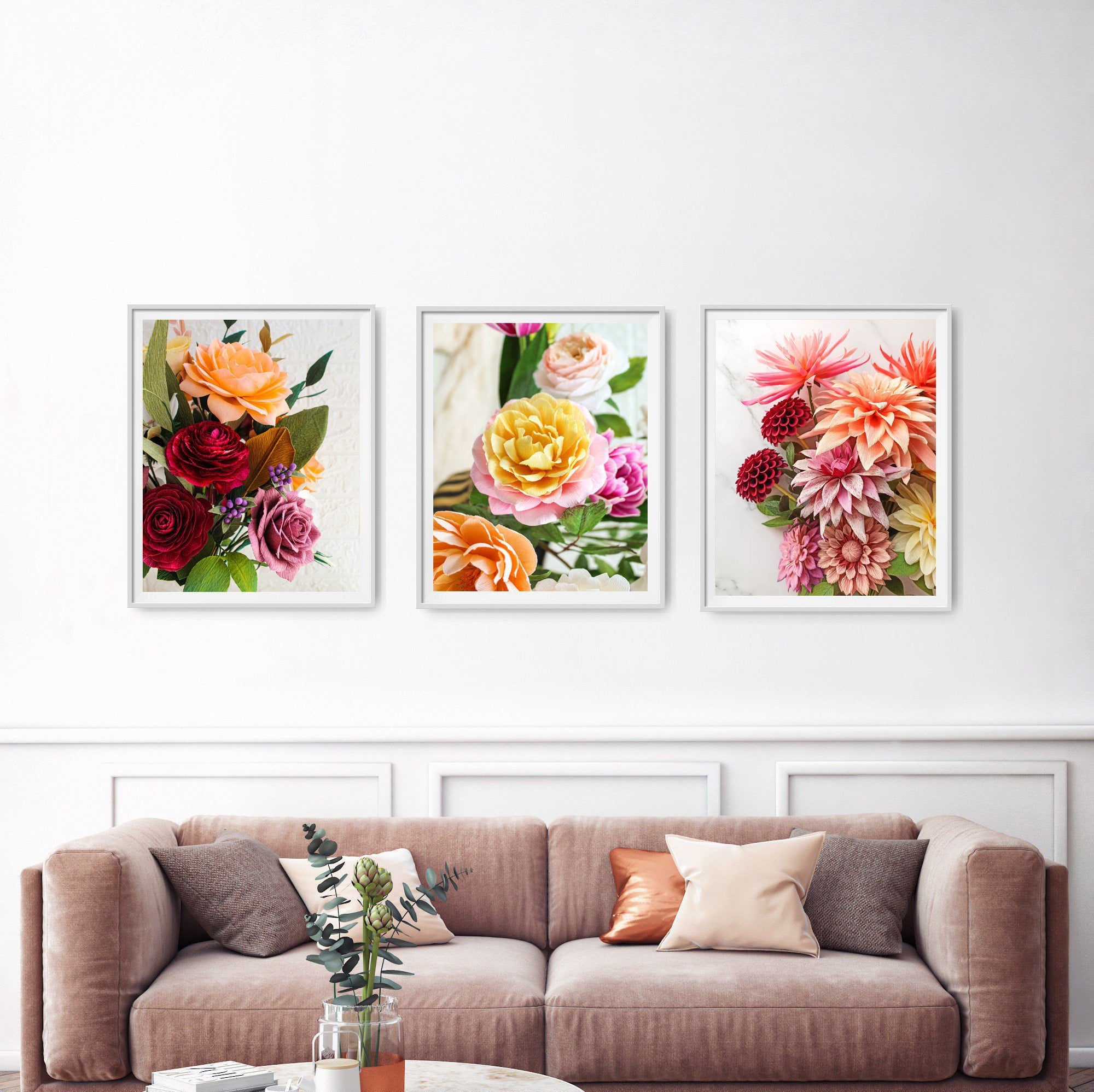 Set de 3 ilustraciones florales, set de cuadros con flores, láminas decorativas flores, láminas decorativas plantas, set de laminas salon - Imagen 7