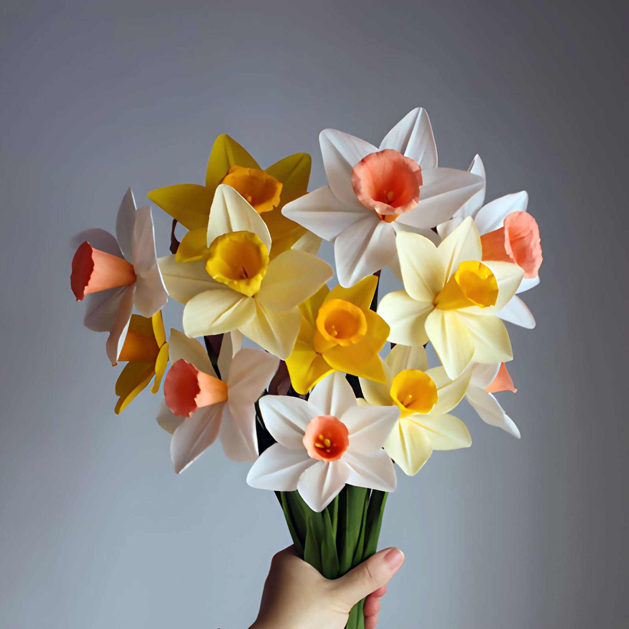 narcisos de papel crepé, flores de papel, ramo de papel, ramo de flores de papel crepé