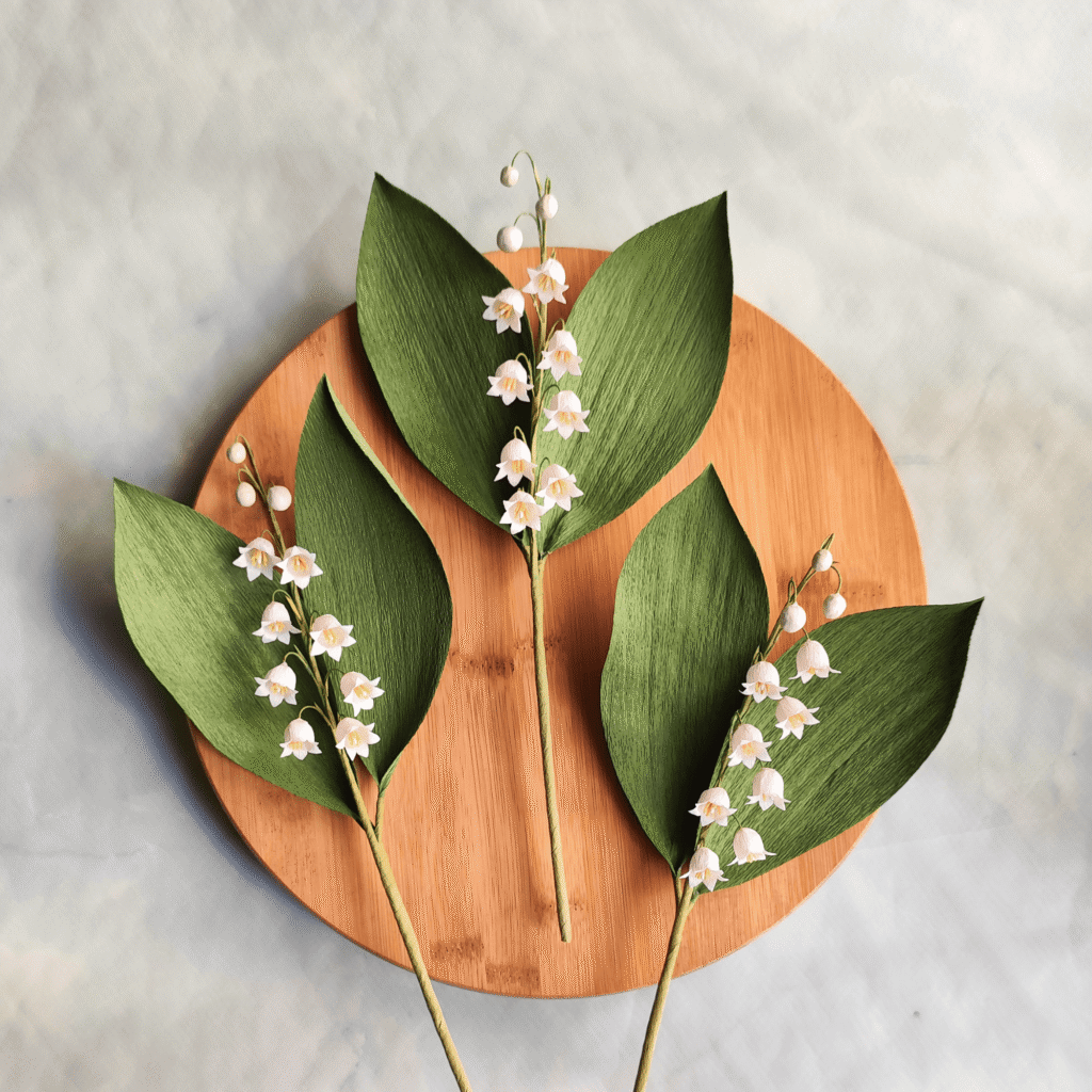 Lirio del valle de papel hecho a mano, tallo de 30 cm con flores delicadas para ramo de novia