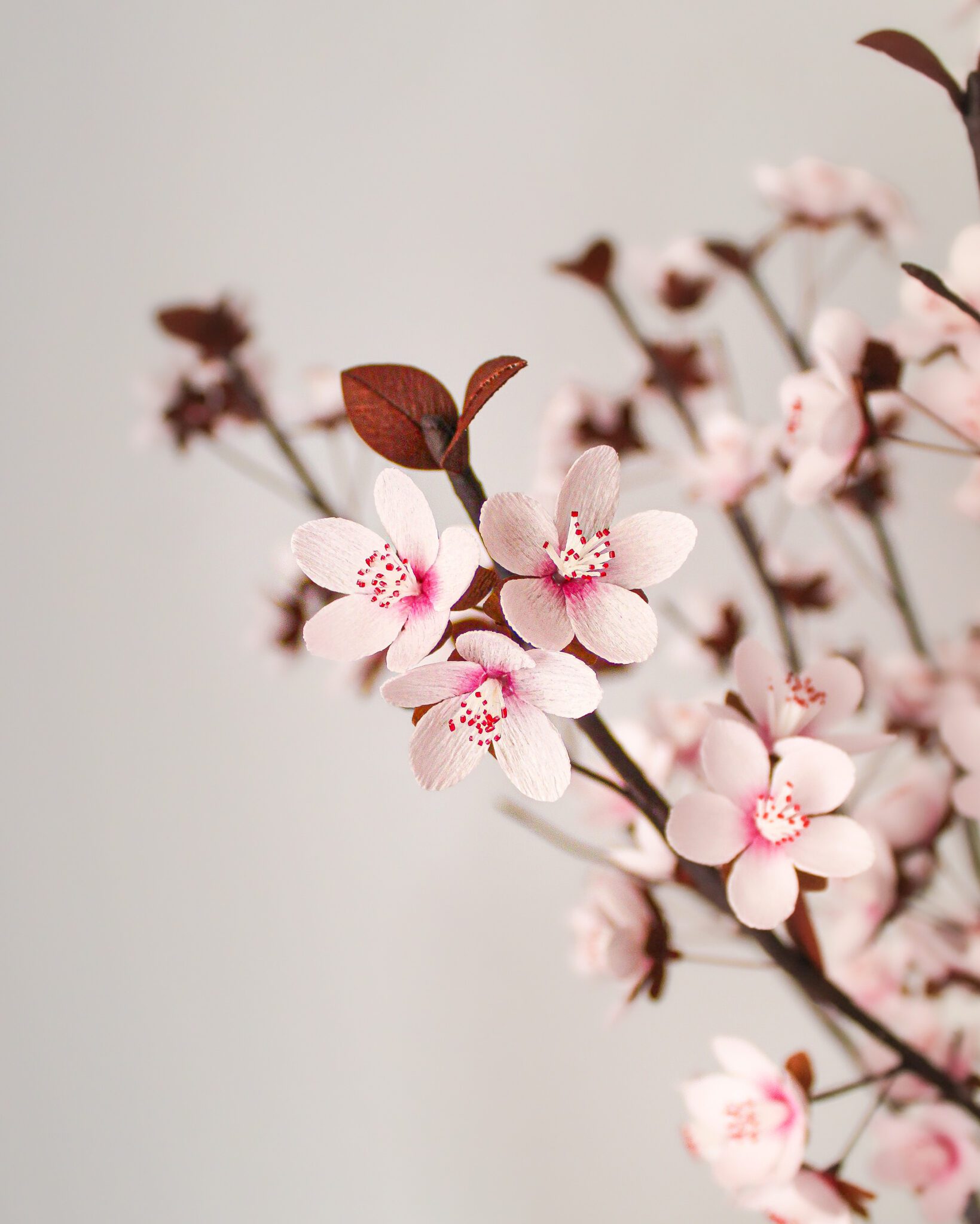 Ramas de flores de cerezo de papel hechas a mano